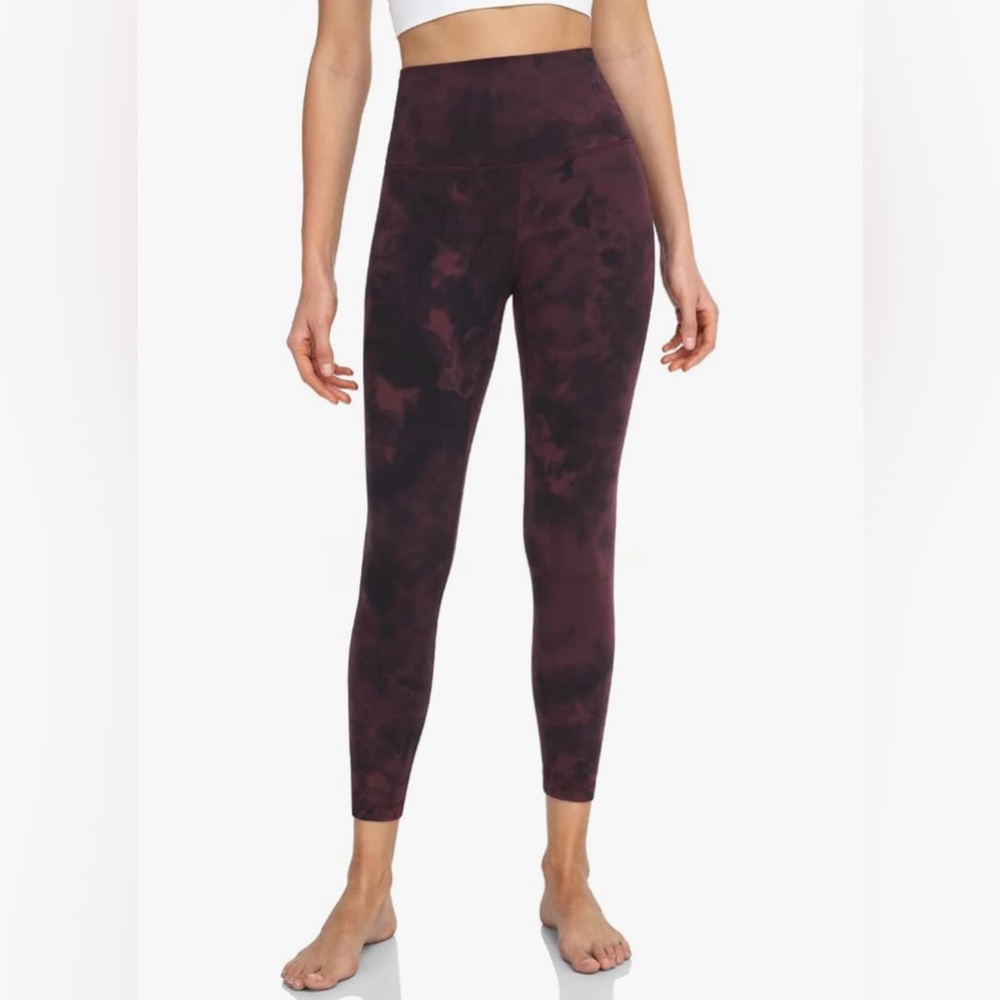Amazon 7/8 High Waisted Compression Yoga Pro Leggings L Diamond Dye Cassis Black
